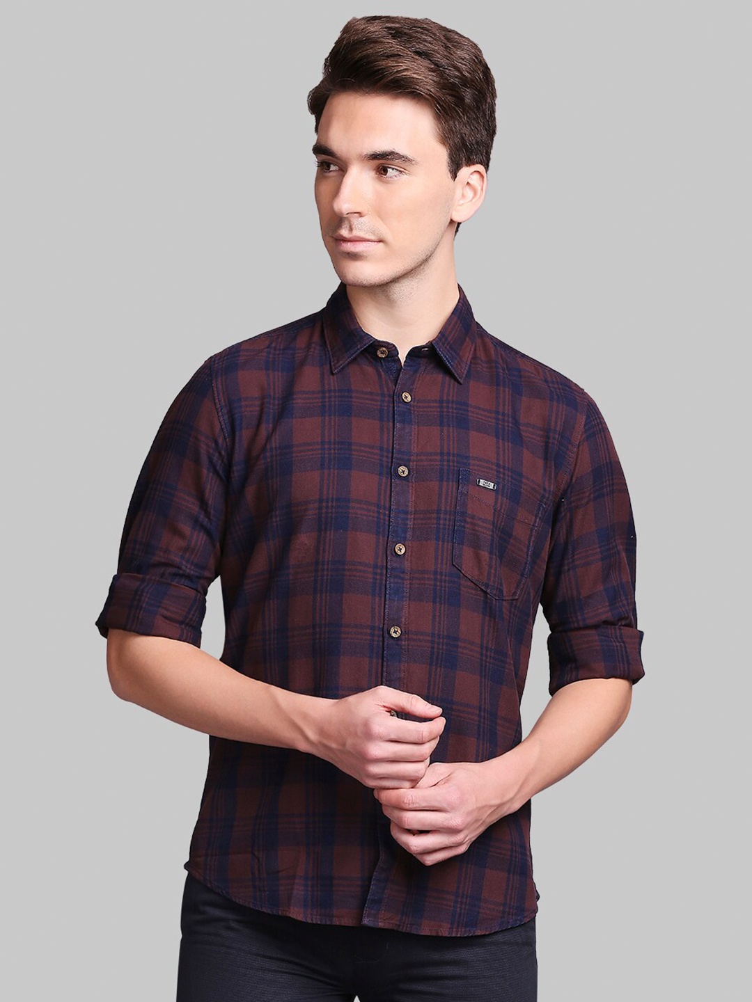 

Parx Men Brown Slim Fit Opaque Checked Casual Shirt