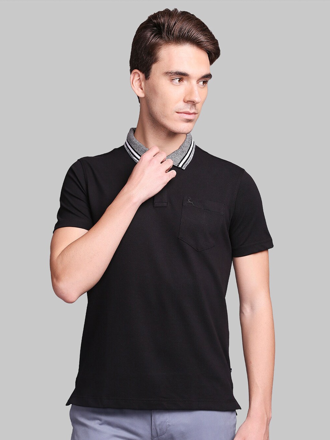 

Parx Men Black Polo Collar T-shirt