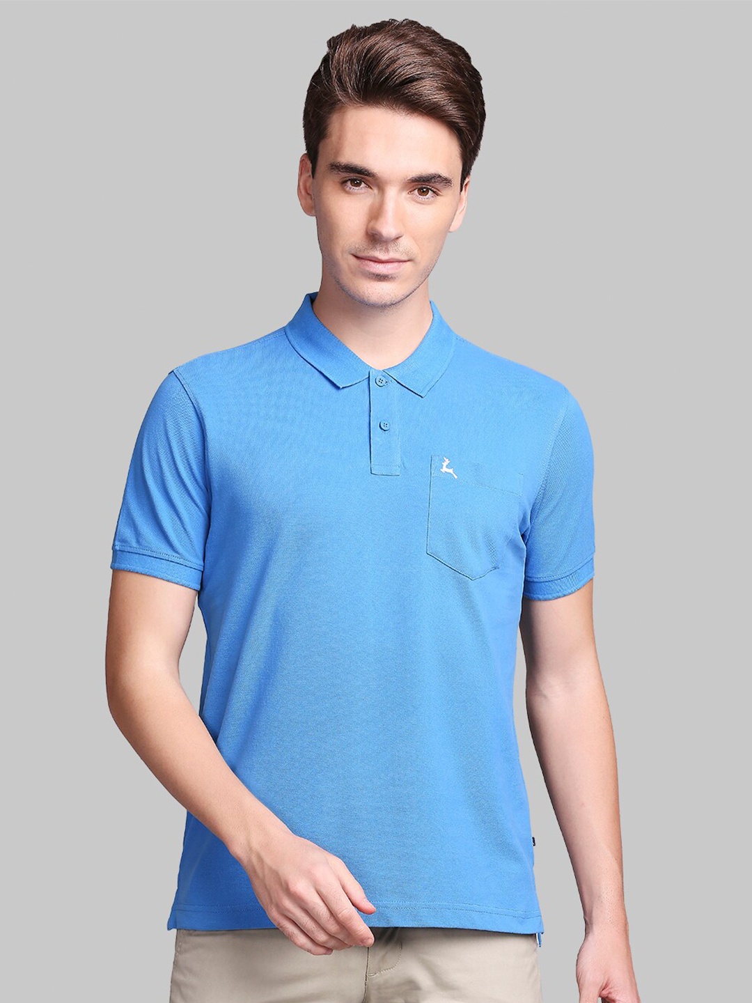 

Parx Men Blue Polo Collar Pockets T-shirt