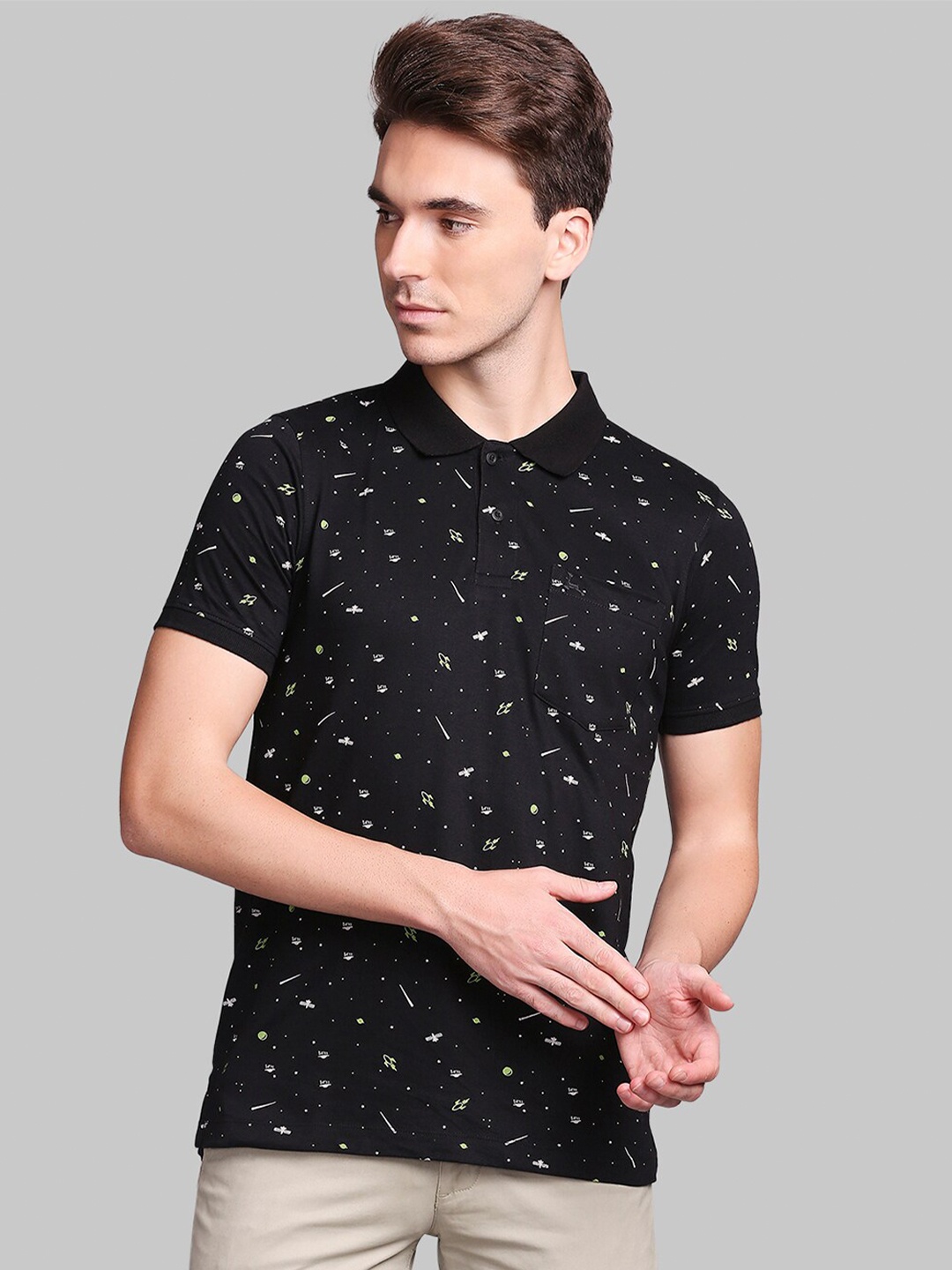 

Parx Men Black Printed Polo Collar T-shirt