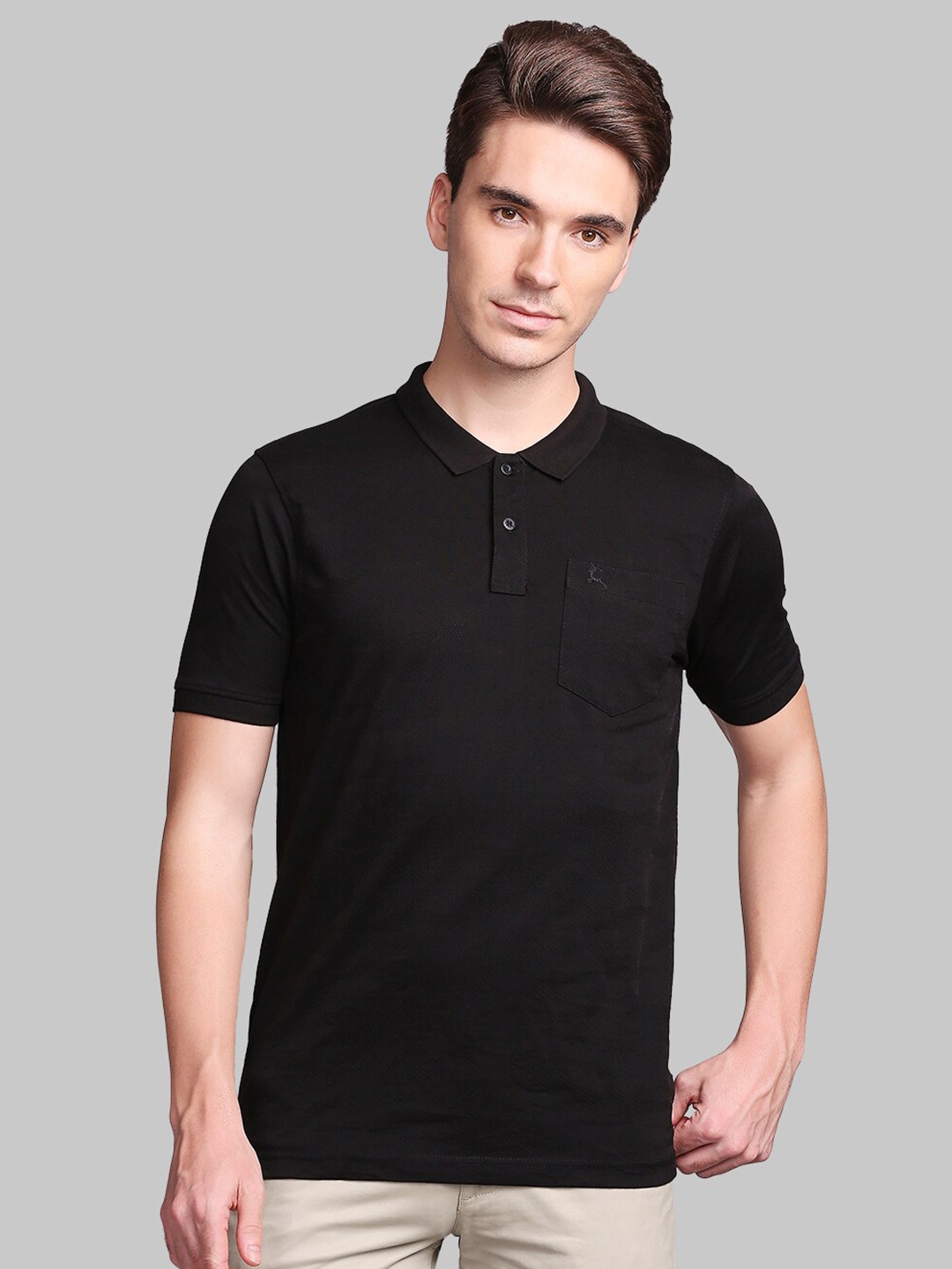 

Parx Men Black Polo Collar Pockets T-shirt