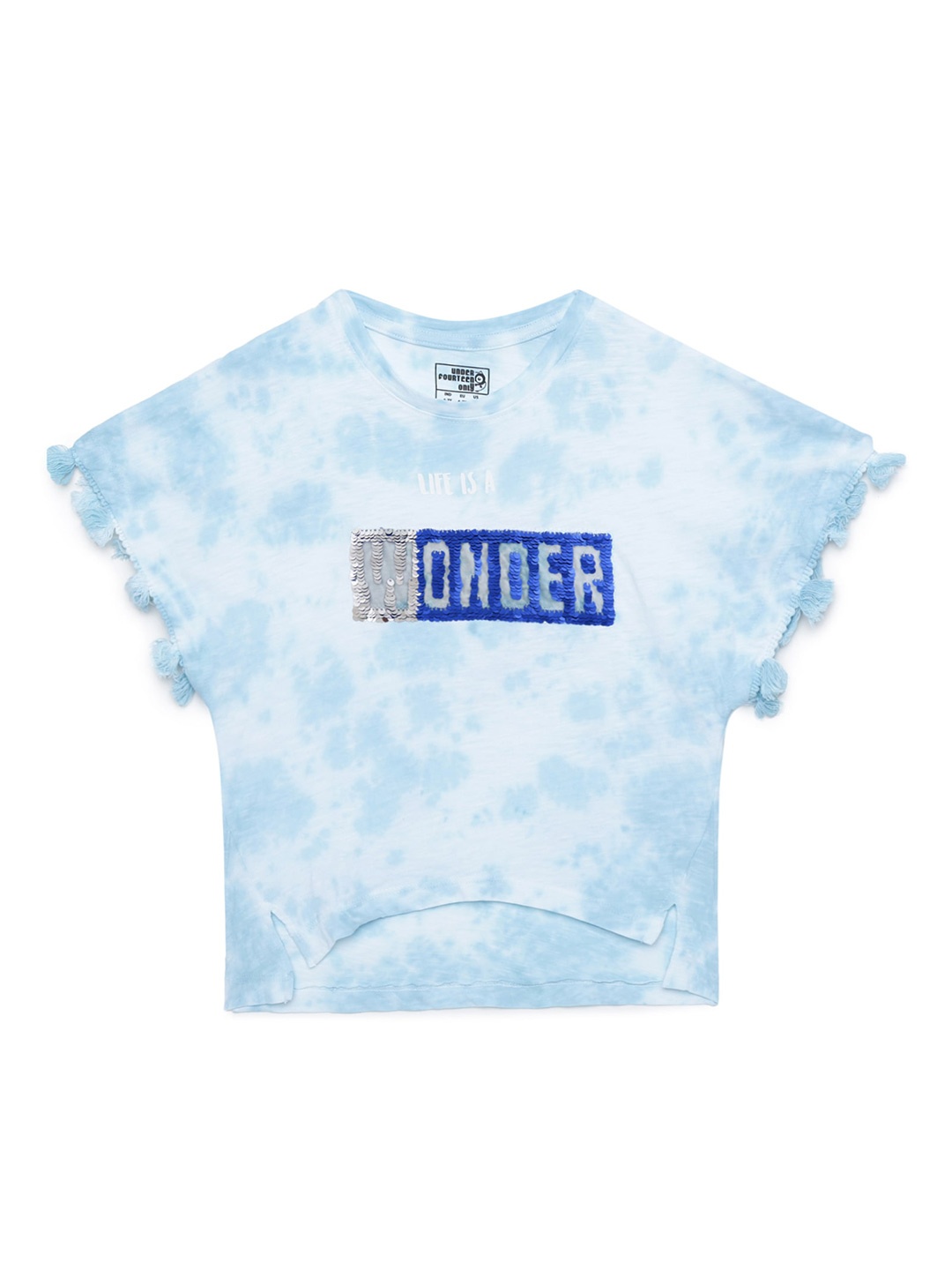 

UNDER FOURTEEN ONLY Blue Tie and Dye Pure Cotton Extended Sleeves Regular Top