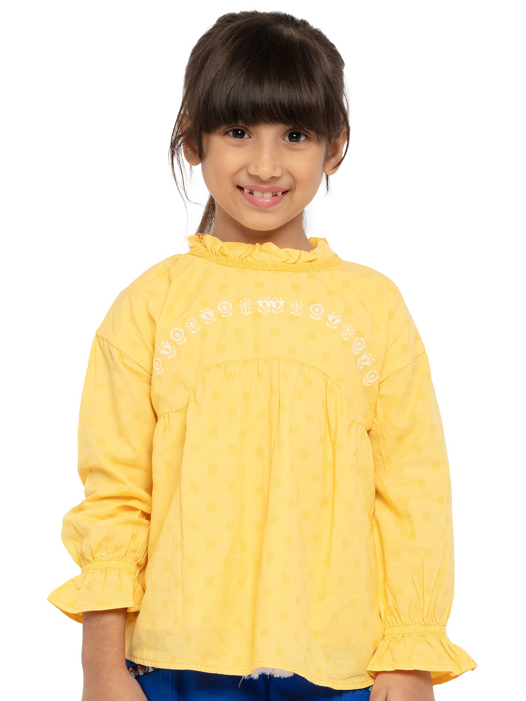 

UNDER FOURTEEN ONLY Yellow Mandarin Collar A-Line Top