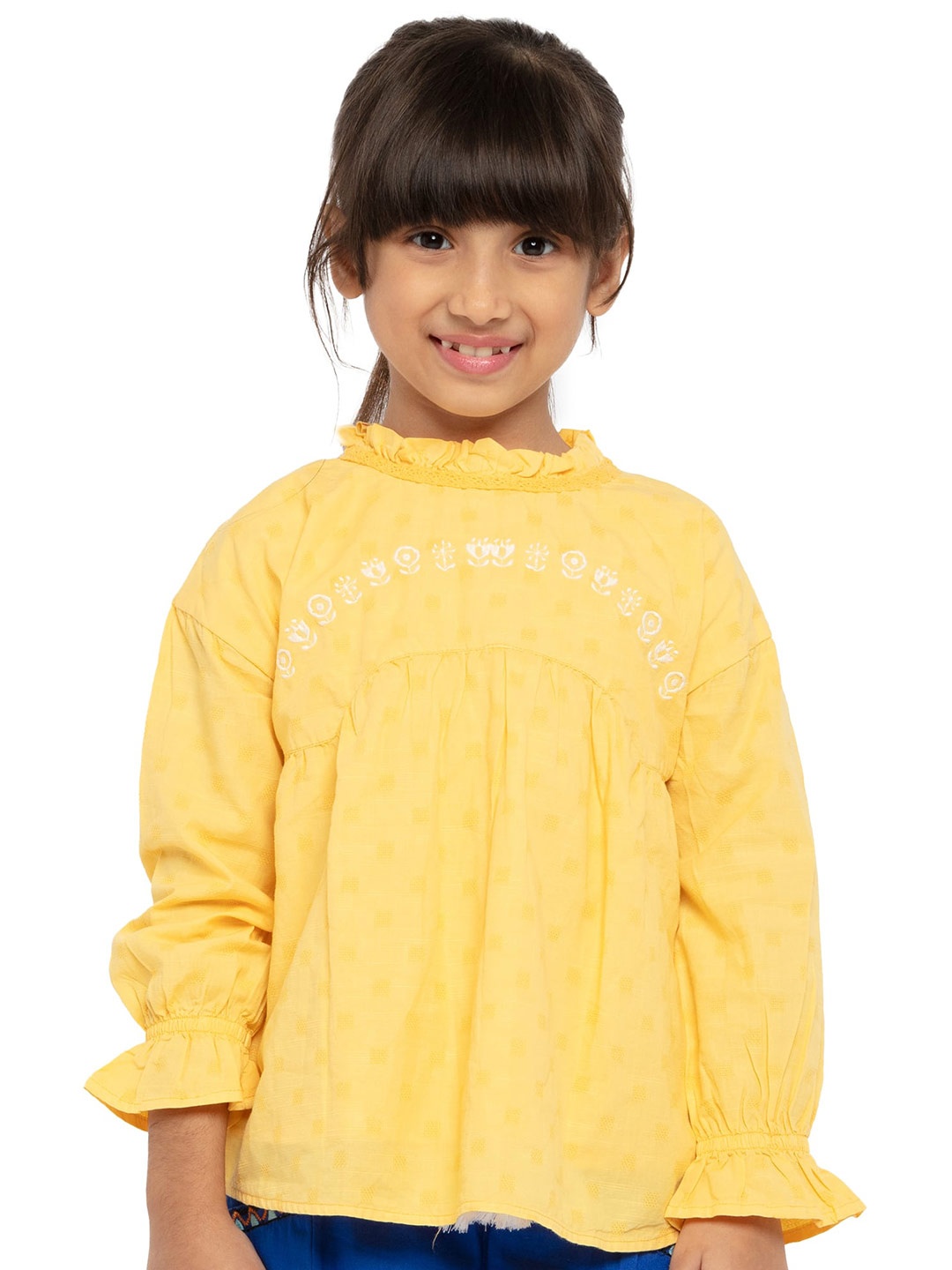 

UNDER FOURTEEN ONLY Yellow Mandarin Collar A-Line Top