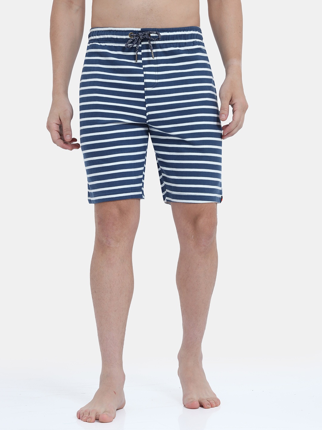 

Bareblow Men Navy Blue & White Striped Cotton Lounge Shorts