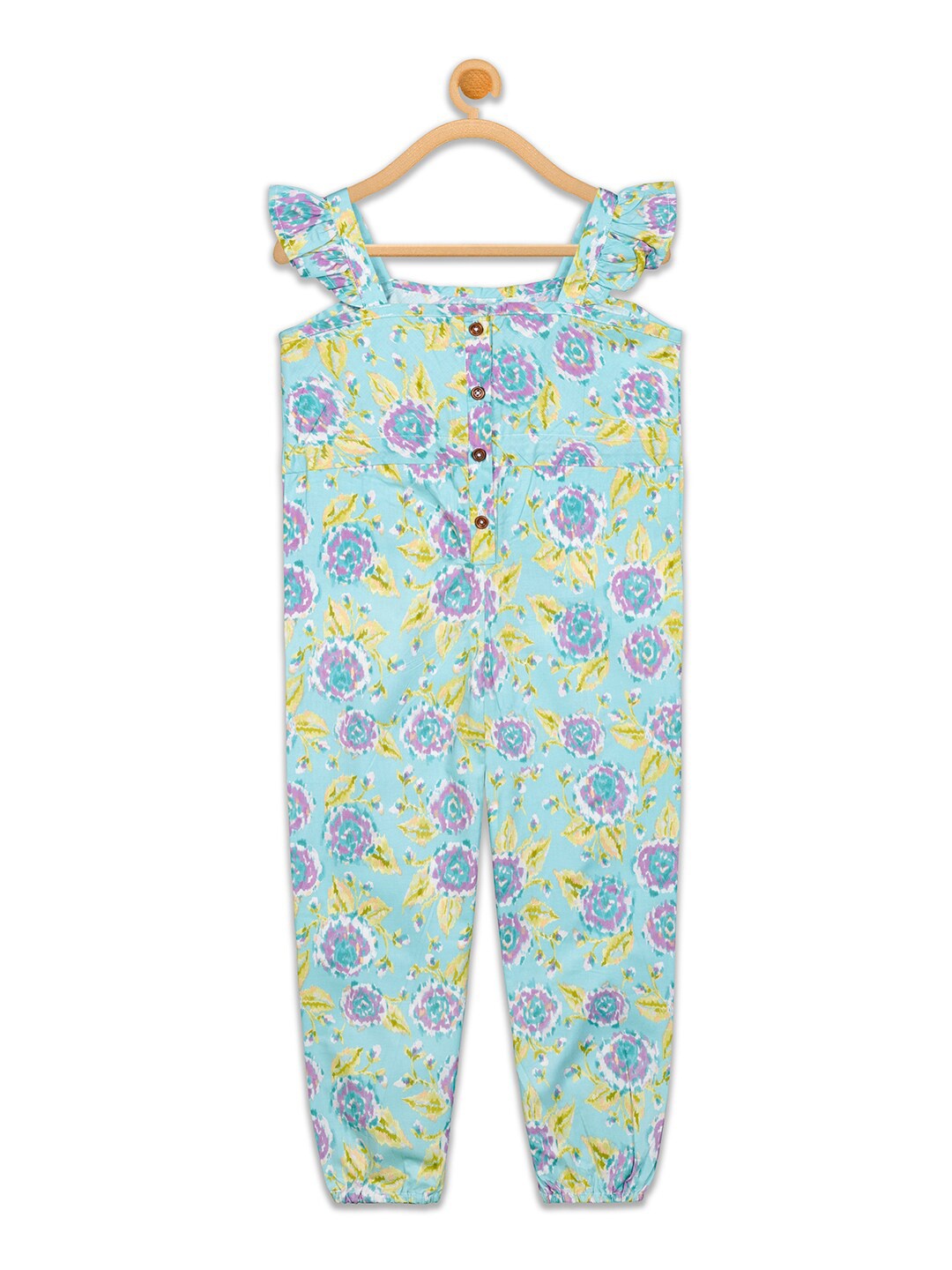 

Olele Girls Green & Pink Printed Basic Jumpsuit