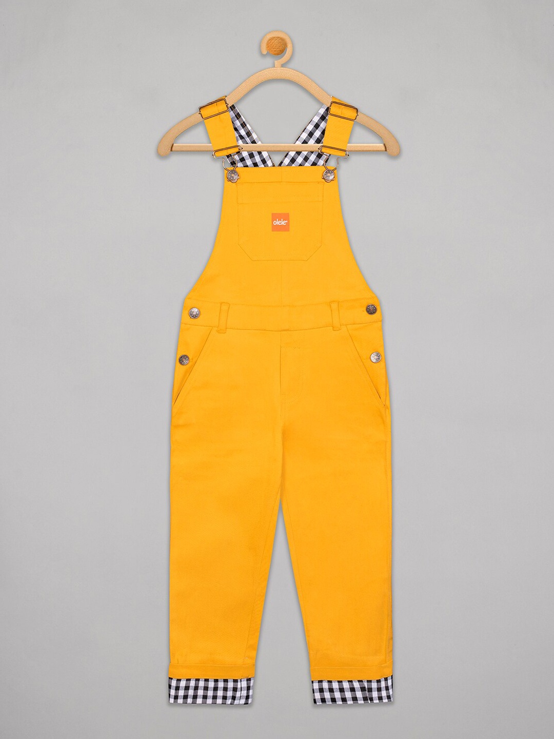 

Olele Boys Yellow Solid Cotton Full Length Denim Dungarees