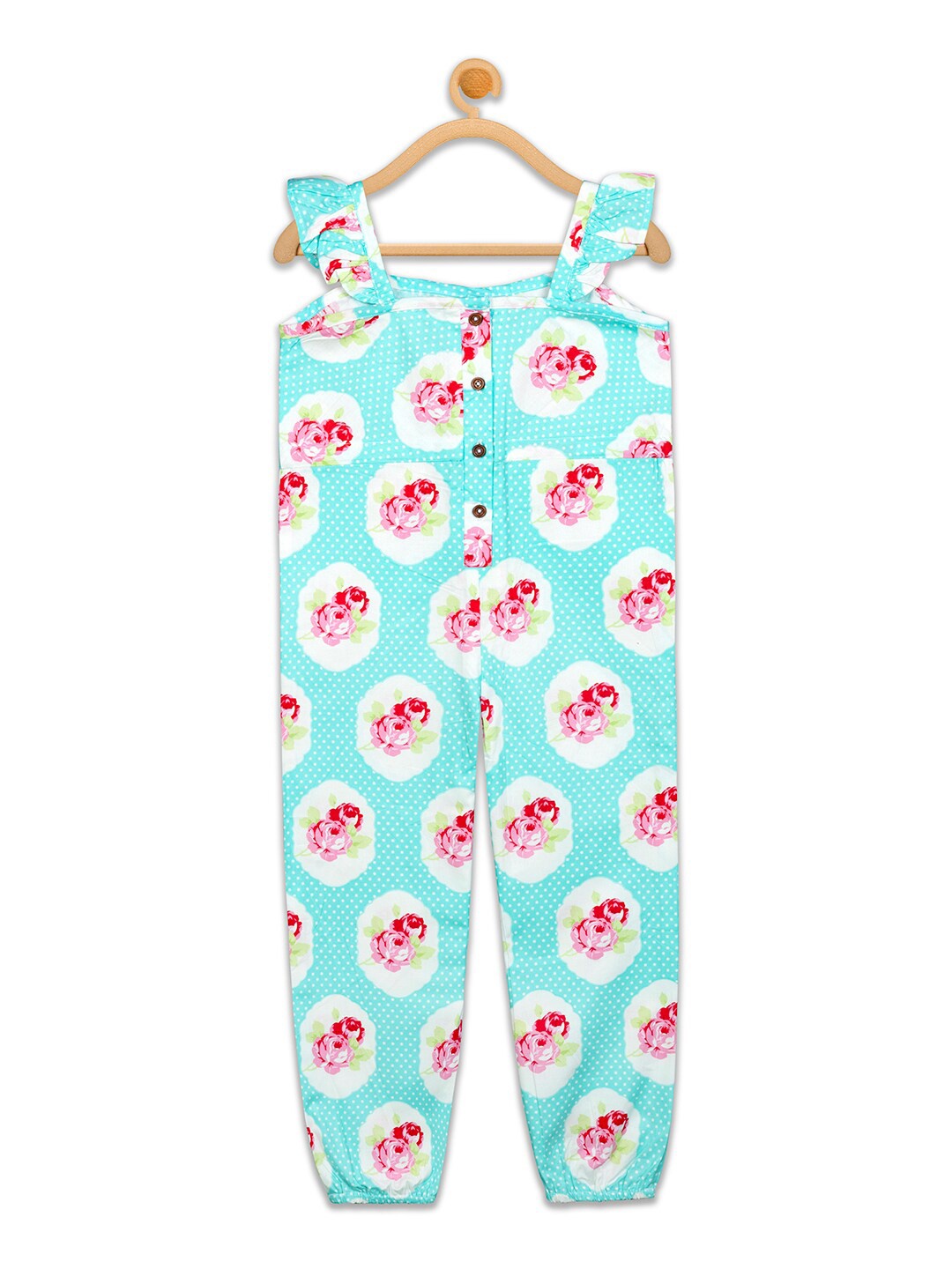 

Olele Girls Green & White Floral Printed Cotton Basic Jumpsuit