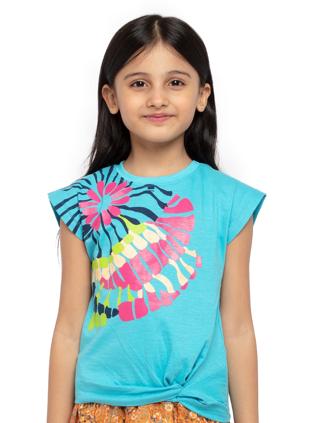 

UNDER FOURTEEN ONLY Girls Blue Extended Sleeves Regular Top