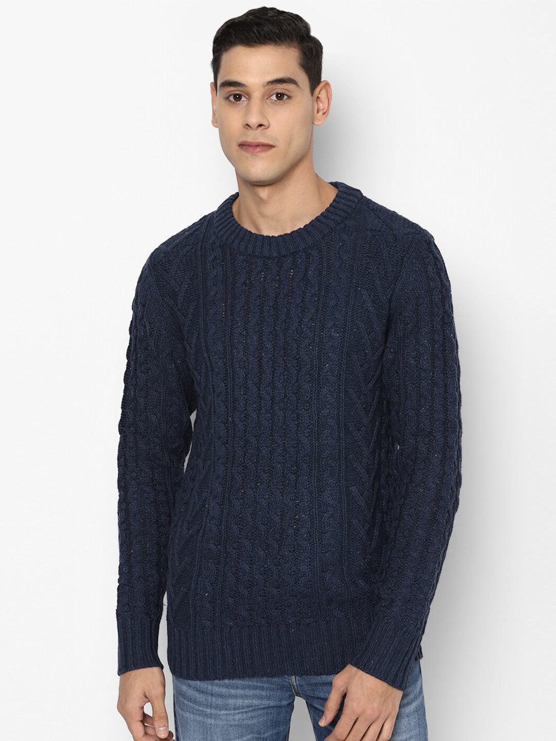 

AMERICAN EAGLE OUTFITTERS Men Navy Blue Cable Knit Pullover