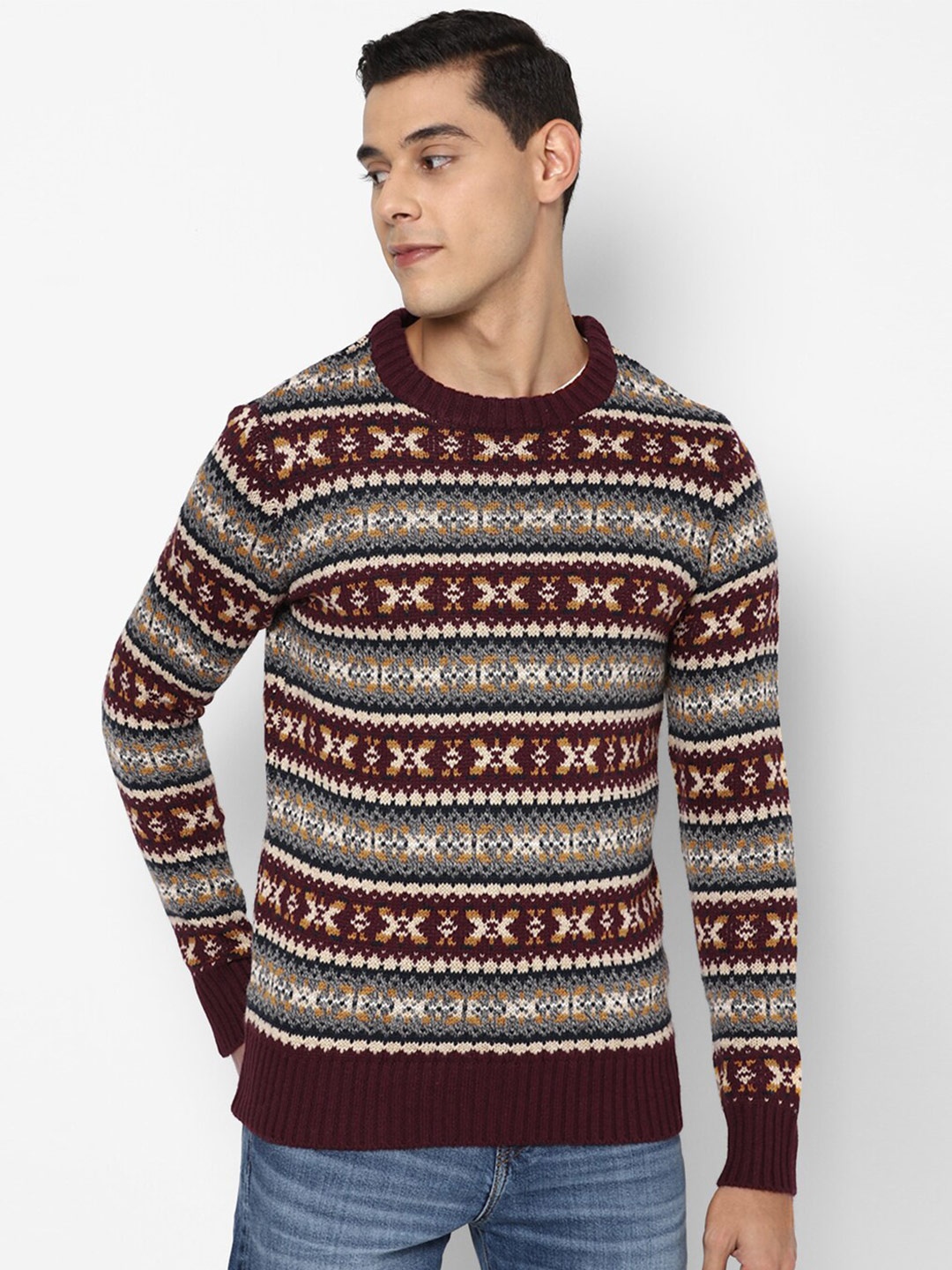 

AMERICAN EAGLE OUTFITTERS Men Burgundy Striped Pullover