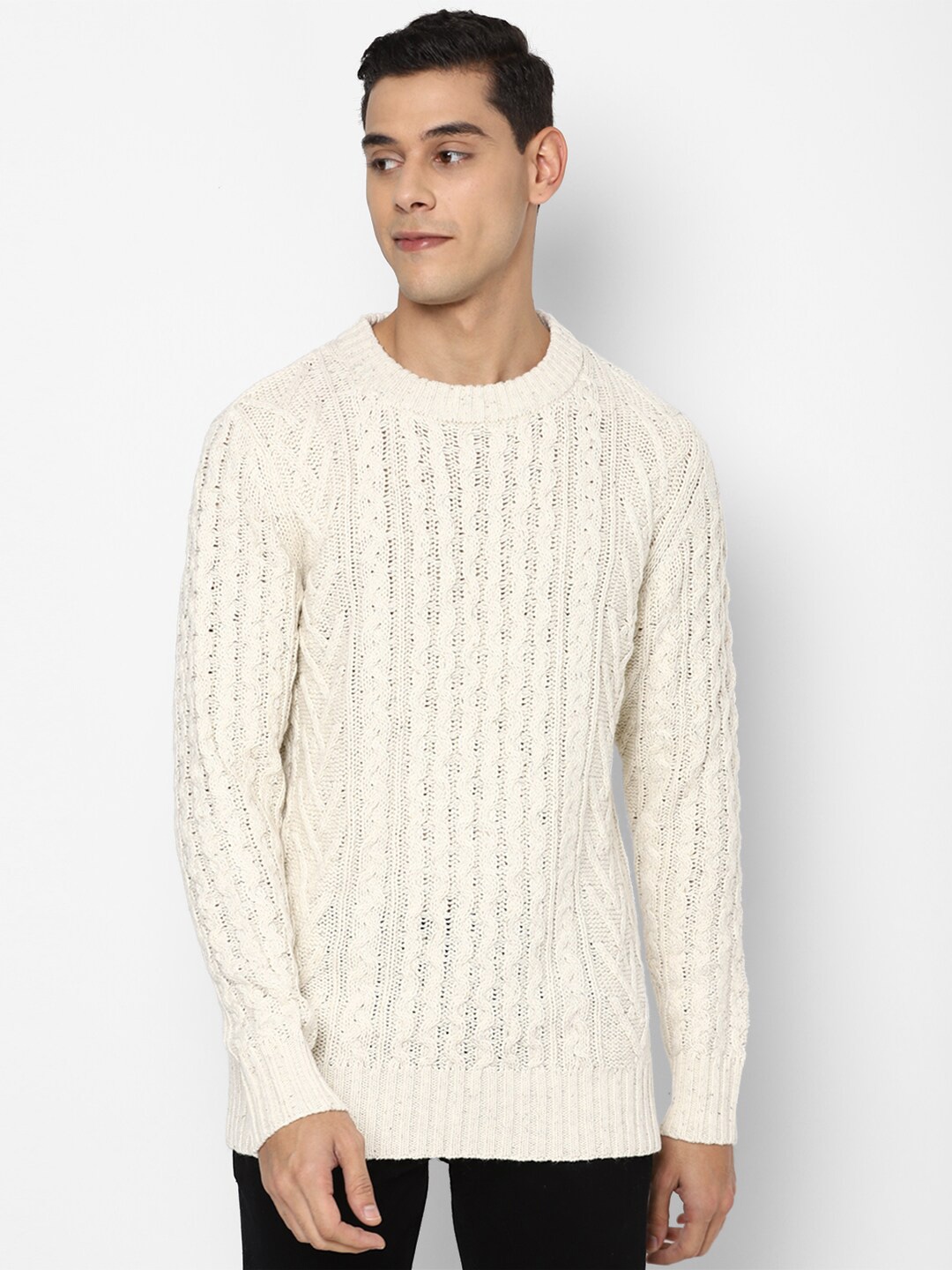 

AMERICAN EAGLE OUTFITTERS Men Cream-Coloured Cable Knit Pullover