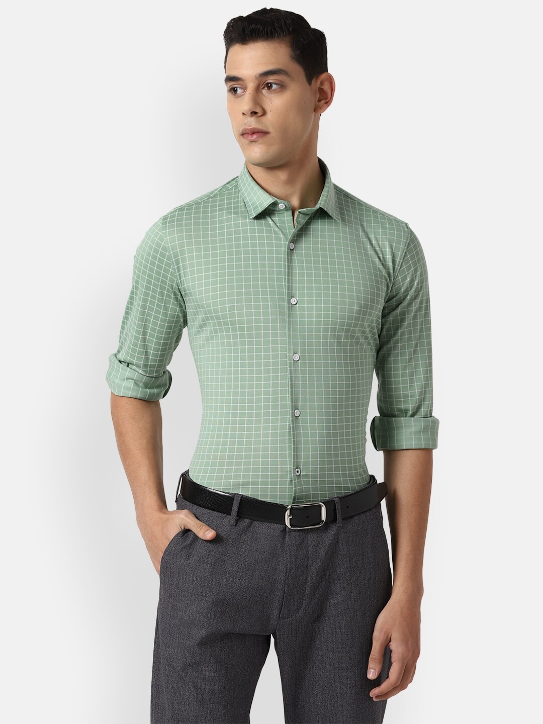 

Louis Philippe Sport Men Green Slim Fit Opaque Checked Formal Shirt