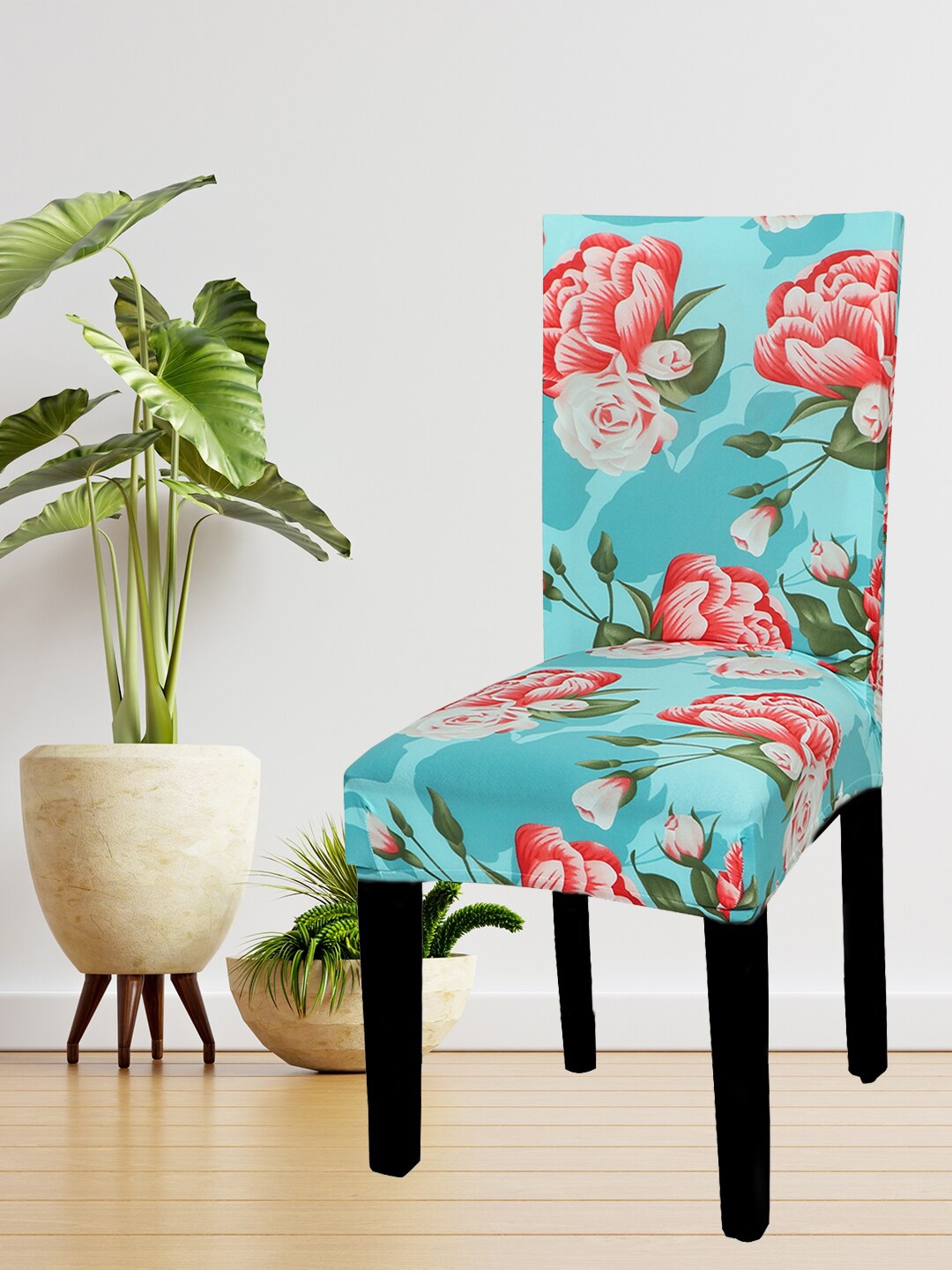 

HOUSE OF QUIRK Set Of 4 Blue & Pink Printed Removable Chair Covers
