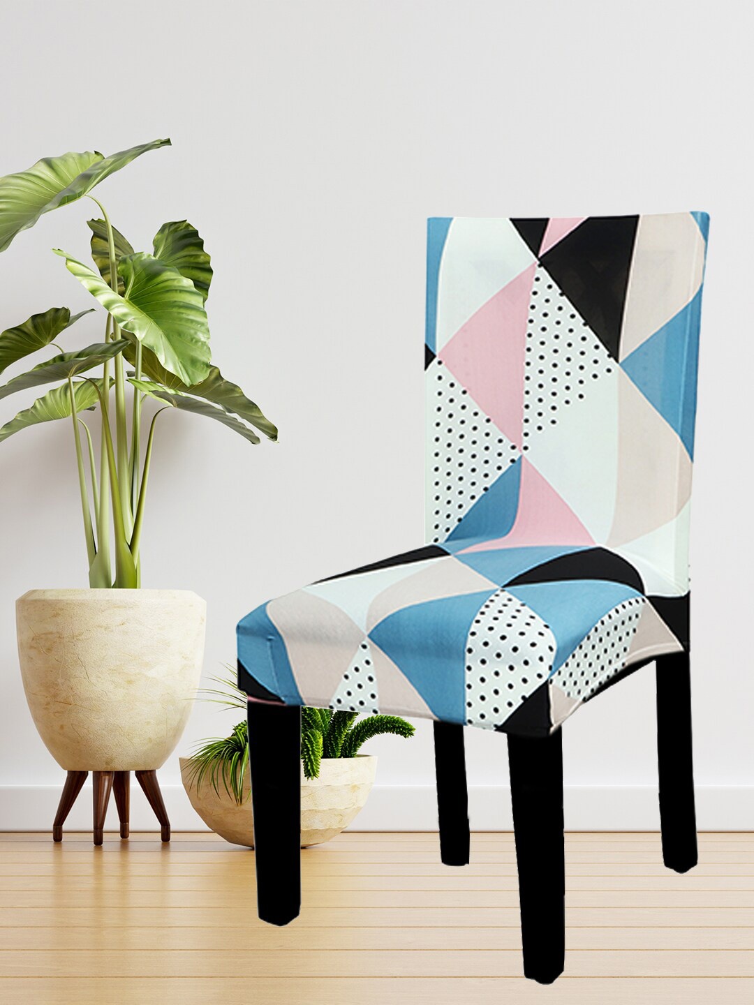 

HOUSE OF QUIRK Set Of 6 Blue & Pink Prism Printed Chair Covers