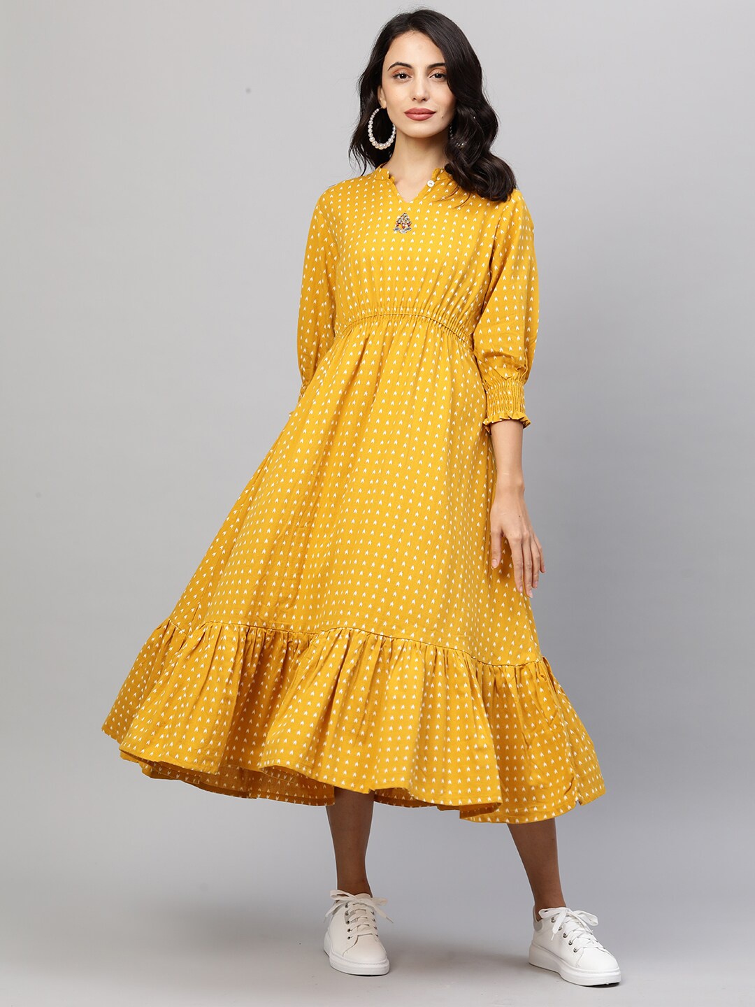 

FASHOR Mustard Yellow A-Line Midi Dress