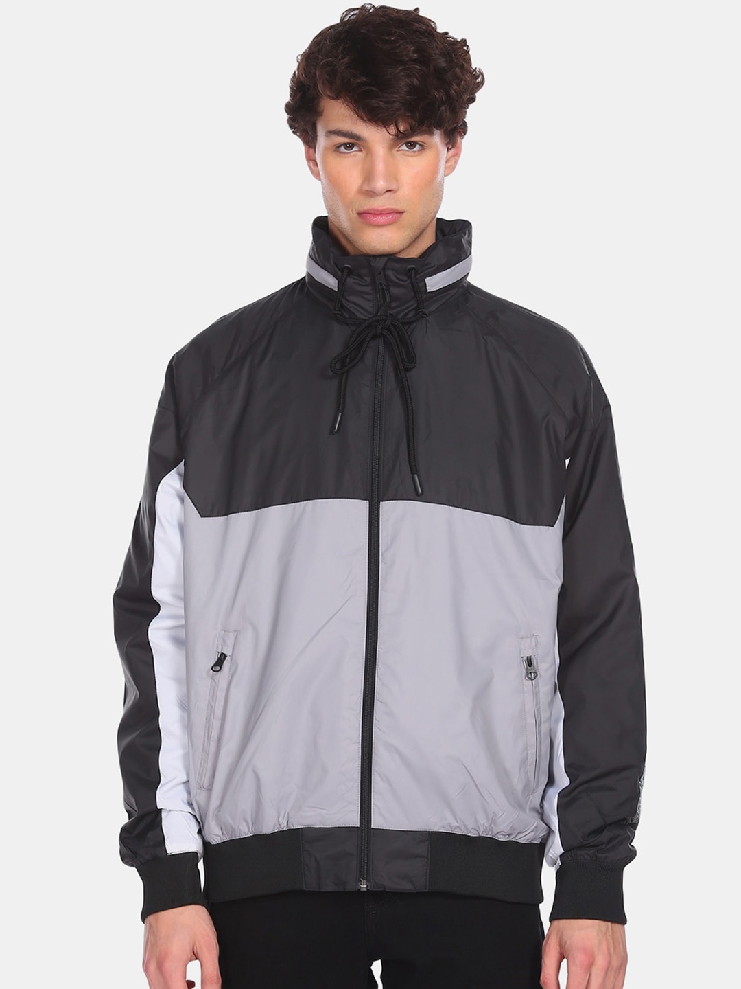 

Aeropostale Men Black Colourblocked Sporty Jacket