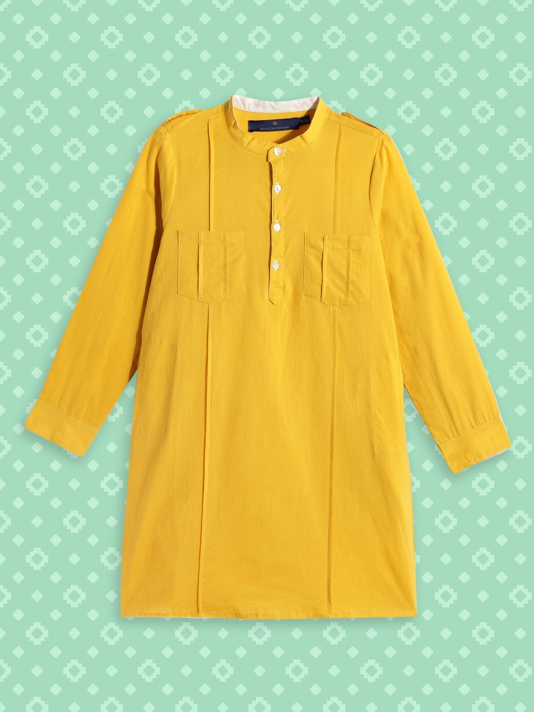 

House of Pataudi Boys Mustard Yellow Pure Cotton Kurta