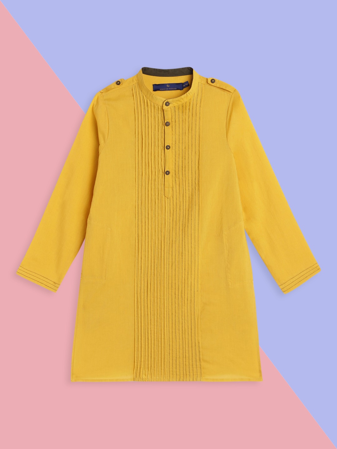 

House of Pataudi Boys Yellow Solid Pure Cotton Kurta
