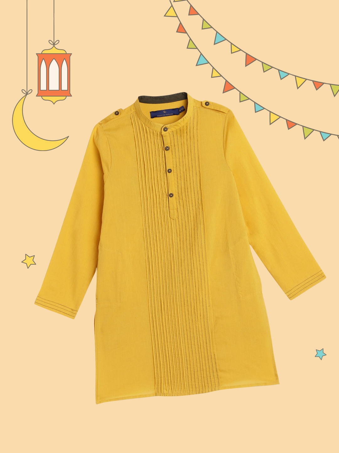 

House of Pataudi Boys Yellow Solid Pure Cotton Kurta