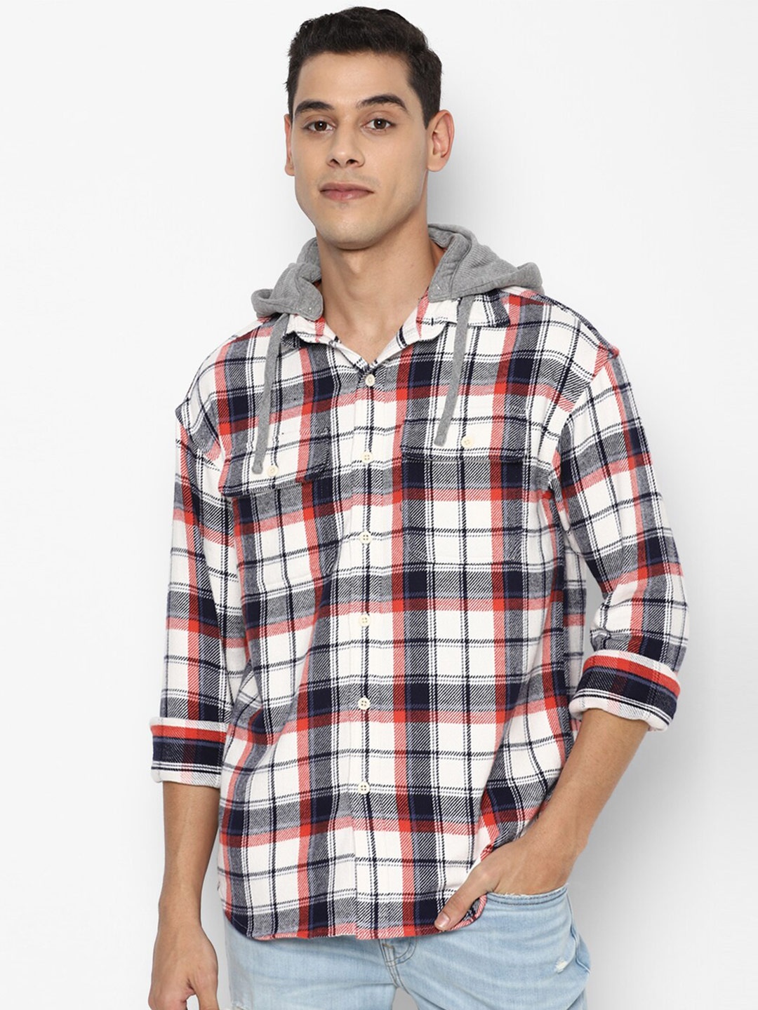 

AMERICAN EAGLE OUTFITTERS Men Multicoloured Checked Pure Cotton Hooded Sweatshirt, Multi