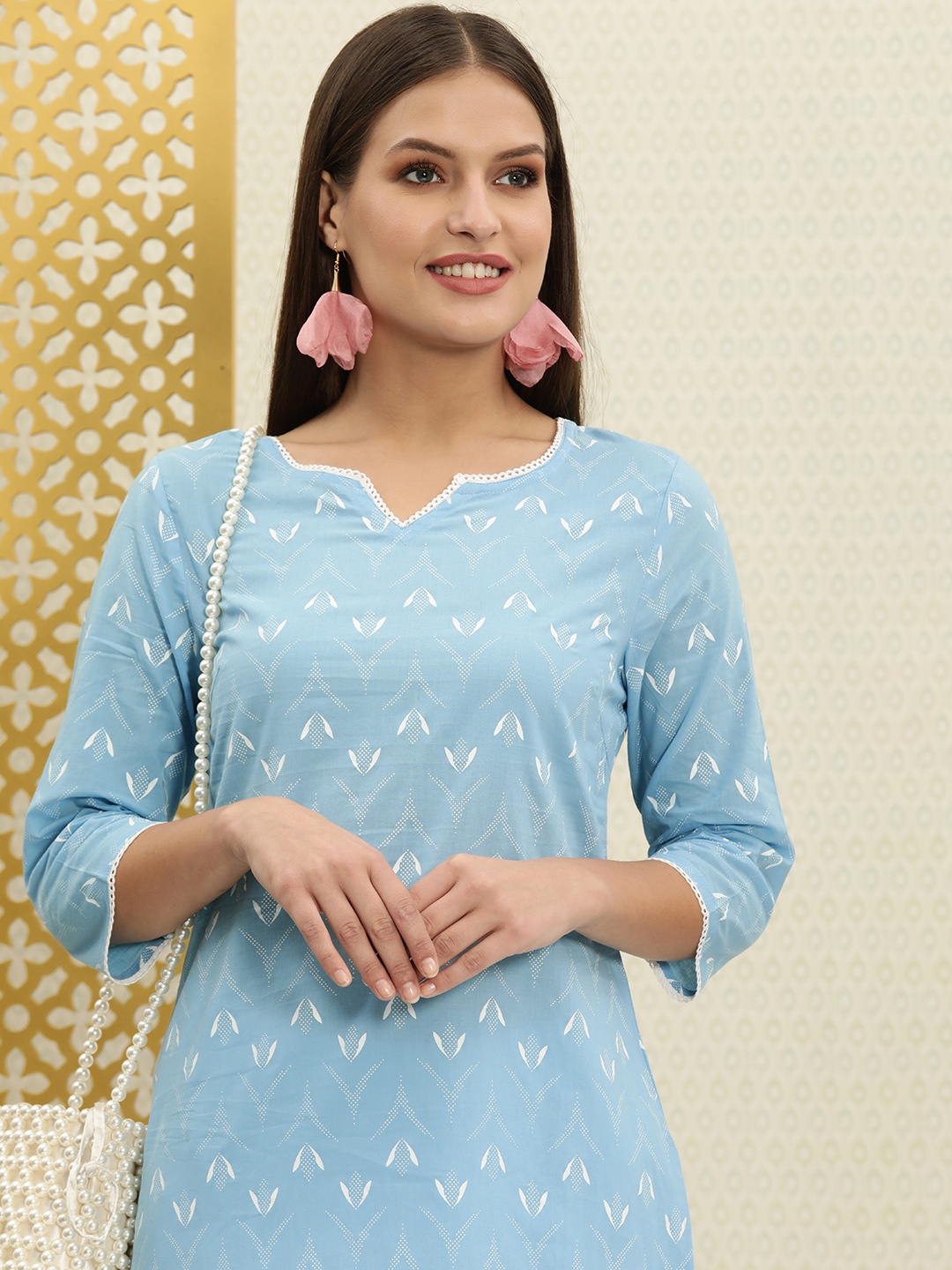 

House of Pataudi Blue & White Printed Pure Cotton Rozana Kurti