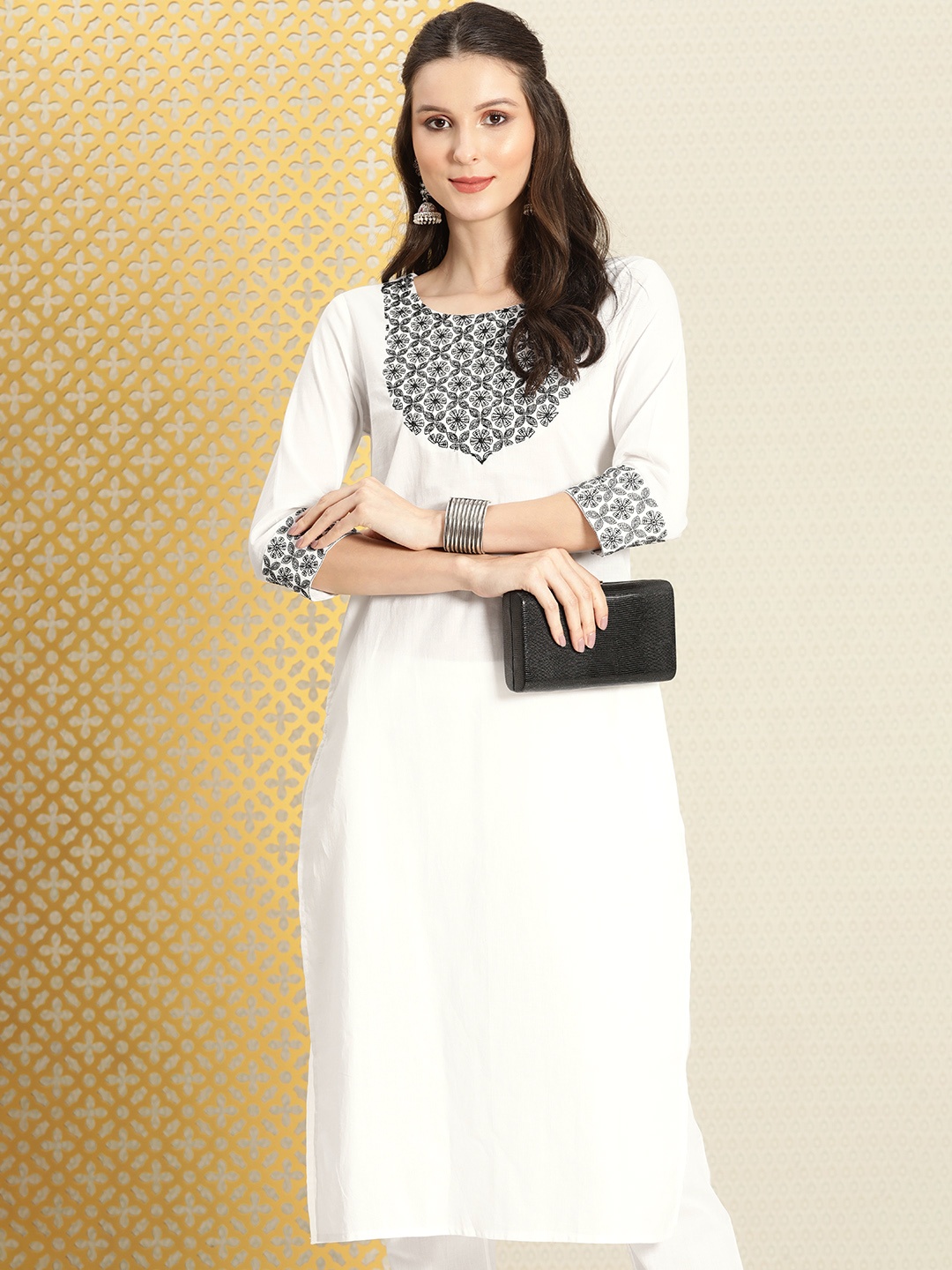 

House of Pataudi Women White Ethnic Motifs Embroidered Pure Cotton Jashn Kurta Set