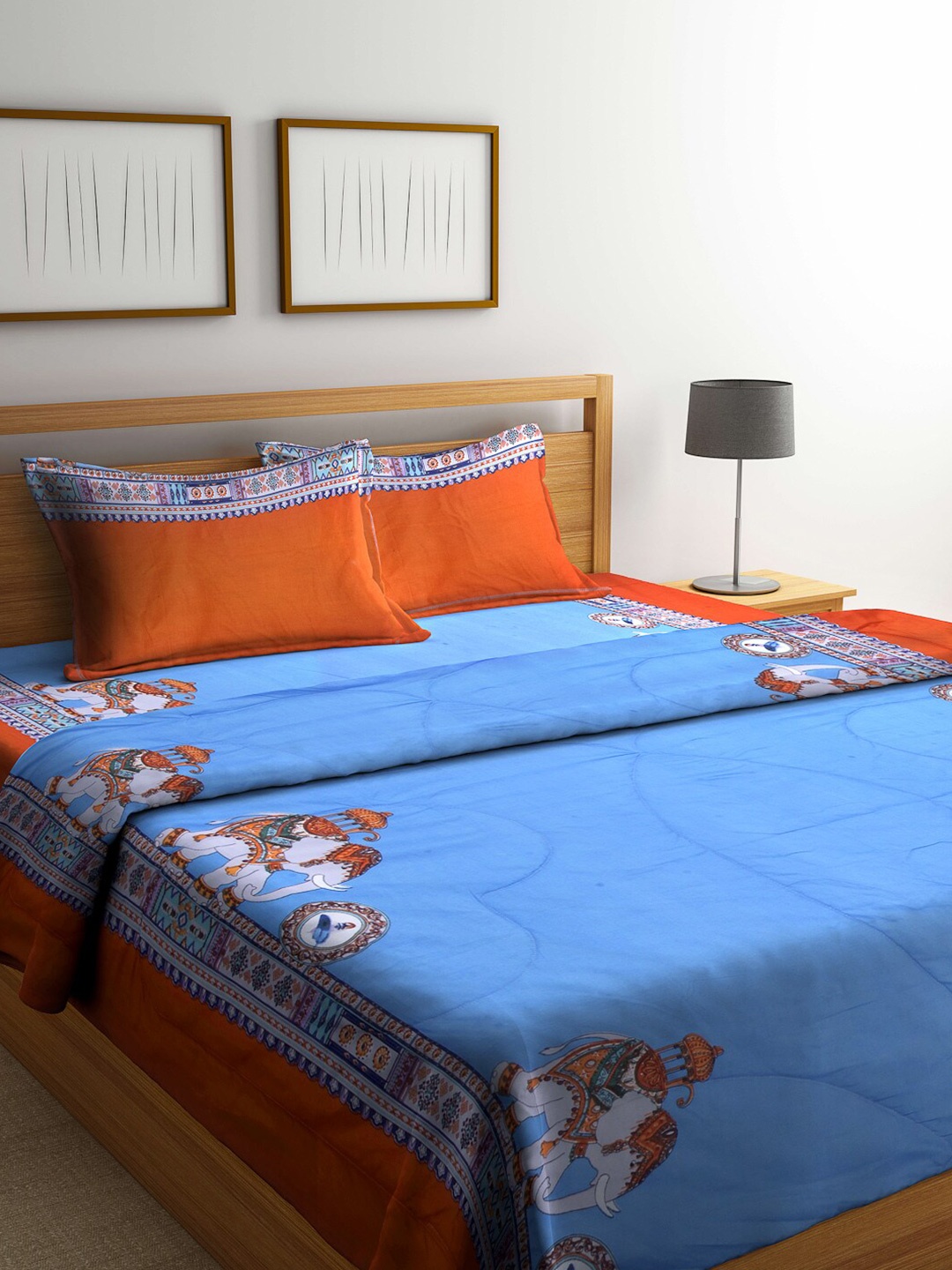

Arrabi Blue & Orange Double Size Comforter Bedding Set