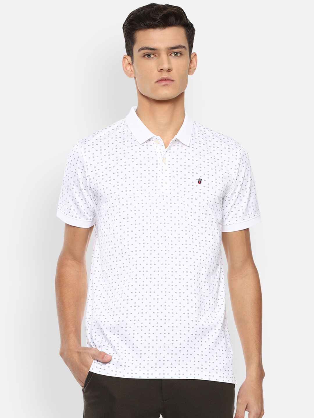 

Louis Philippe Sport Men White Printed Polo Collar Pure Cotton Slim Fit T-shirt