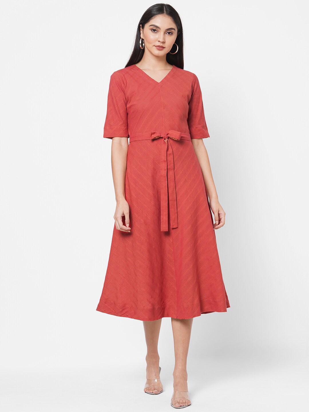 

KAMI KUBI Maroon Pure Cotton Midi Dress