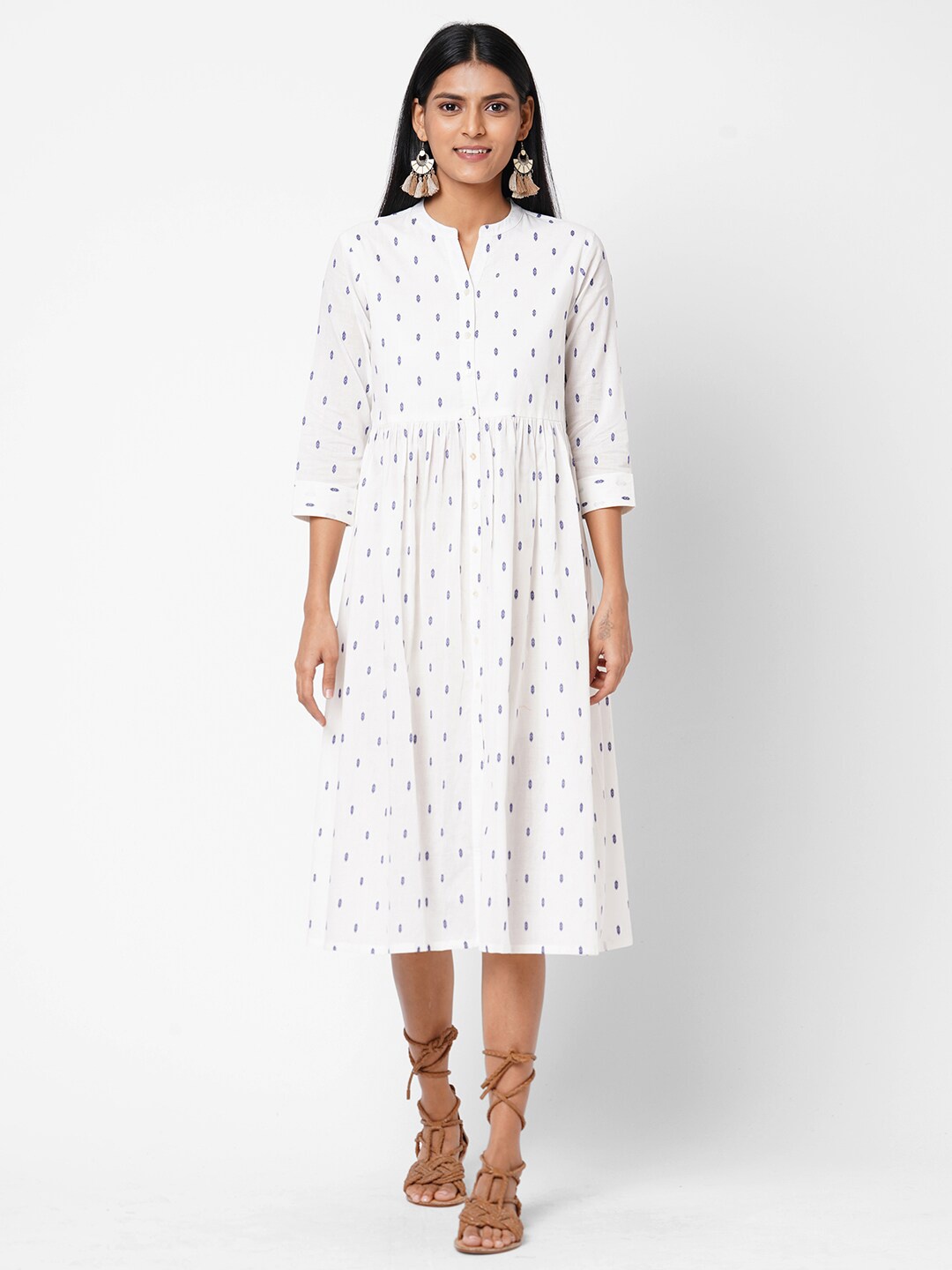 

KAMI KUBI Women White Dobby Midi Dress