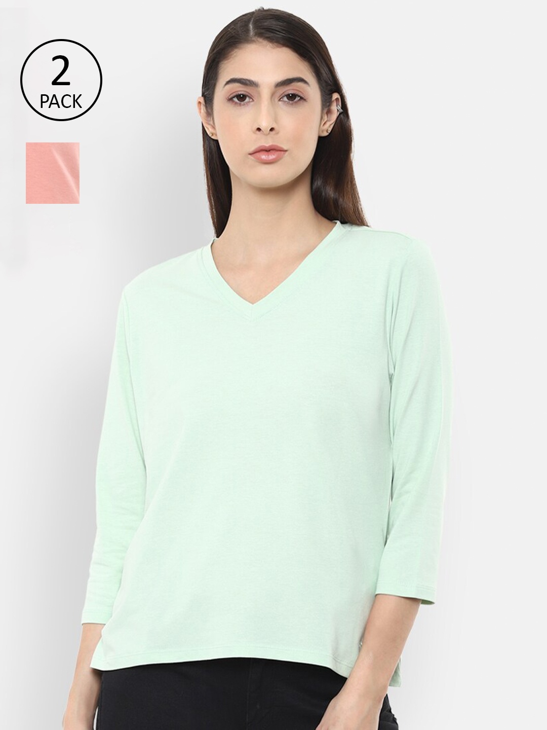 

Van Heusen Woman Women Pink 2 V-Neck Applique T-shirt