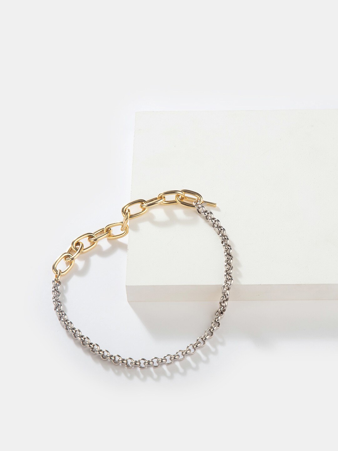 

SHAYA Women Silver & Gold-Toned Toggle Necklace