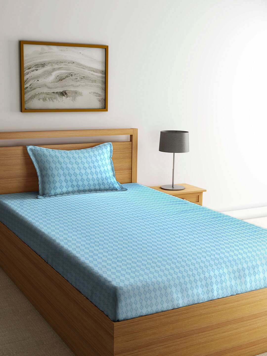 

Arrabi Blue Geometric 130 TC Single Bedsheet with 1 Pillow Cover