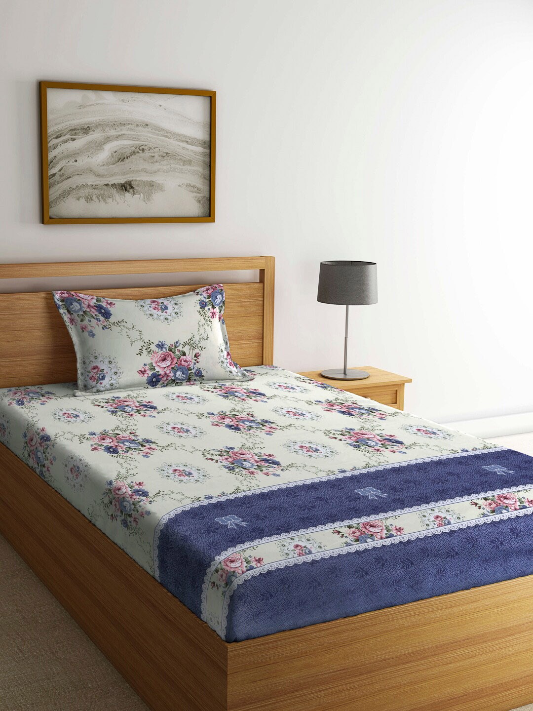 

Arrabi Multicoloured Floral Printed 130 TC Single Bedsheet with 1 Pillow Covers, Multi