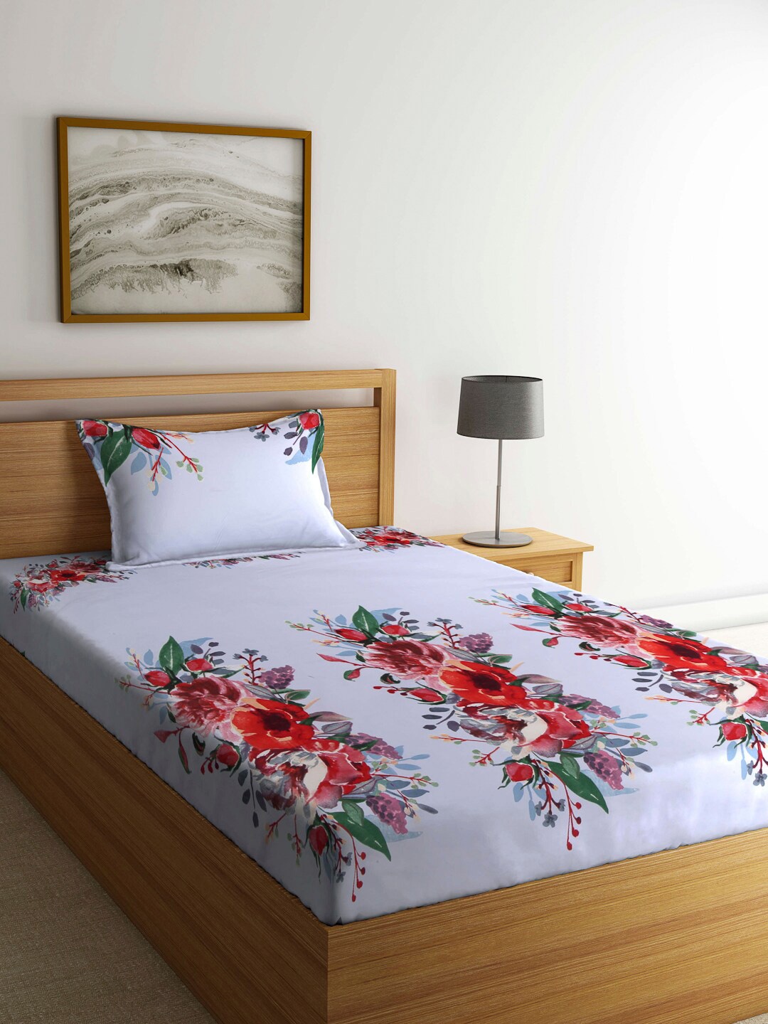 

Arrabi Multi 130 TC Floral Cotton Single Bedsheet with 1 Pillow Cover