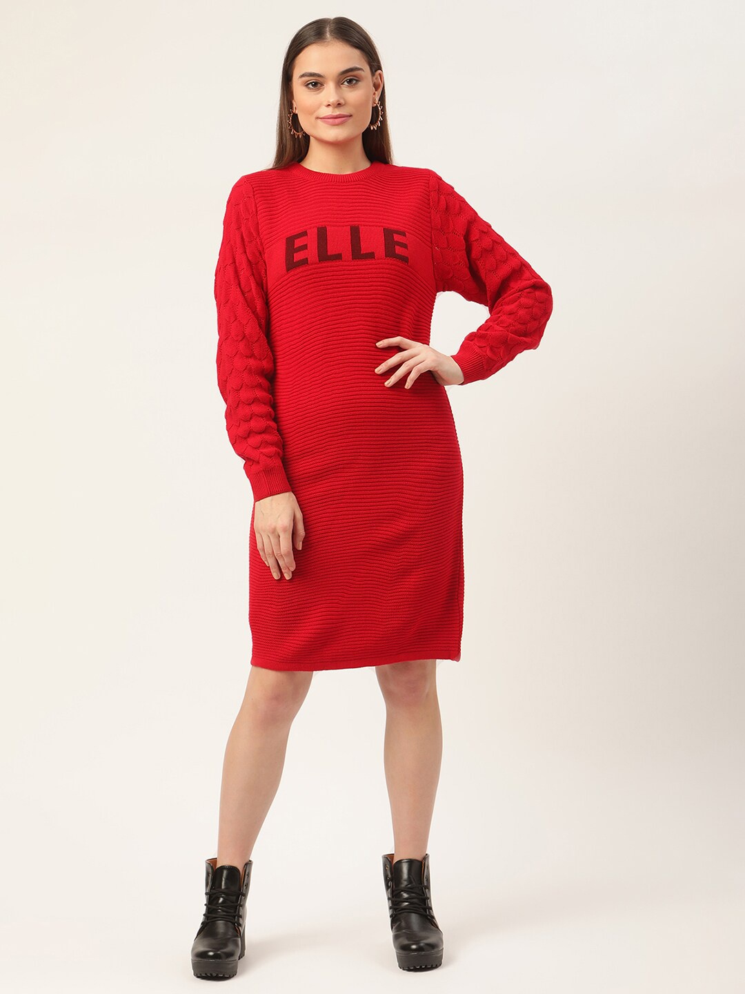 

ELLE Red T-shirt Sweater Dress