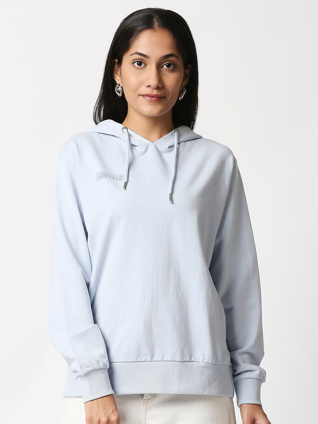 

20Dresses Women Blue Solid Hooded Sweatshirt