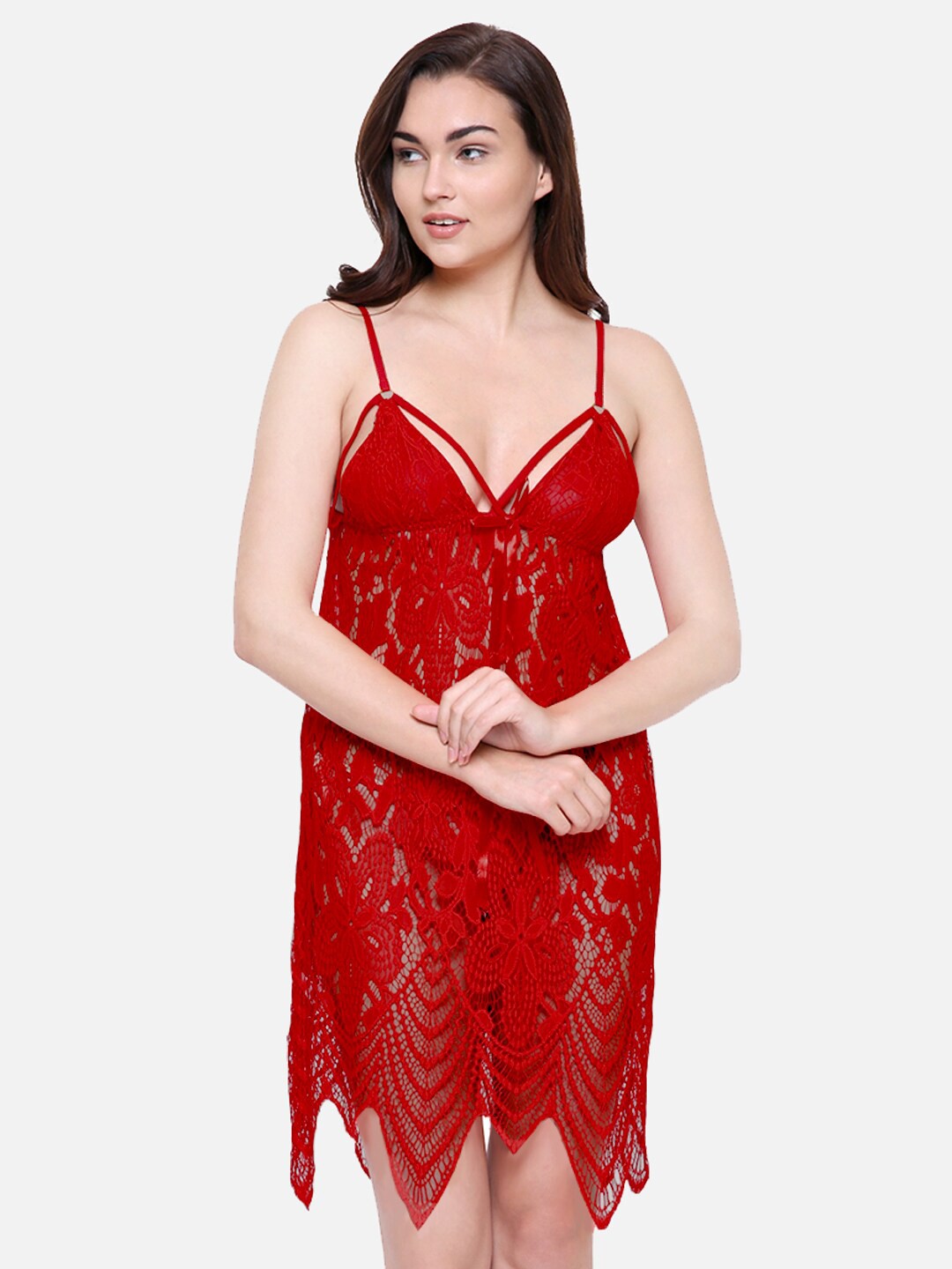 

FashionRack Maroon Self Design Baby Doll