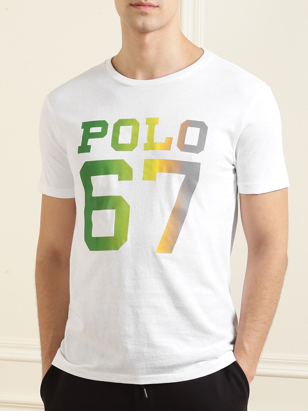 

Polo Ralph Lauren Men White & Green Typography Cotton Printed T-shirt
