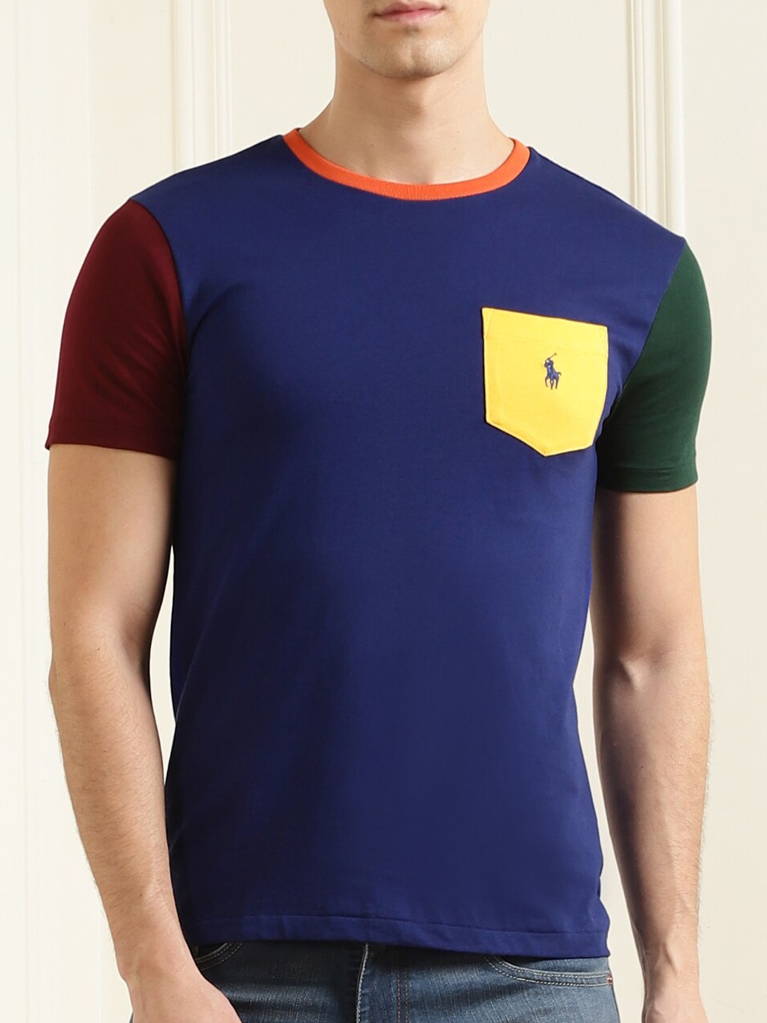 

Polo Ralph Lauren Men Blue Colourblocked Pockets T-shirt