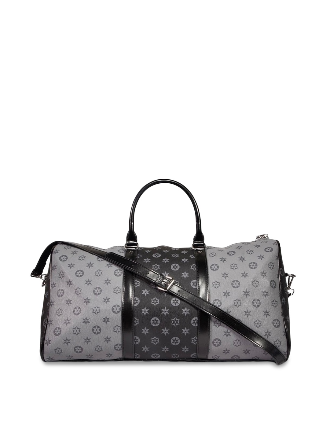 

ELOPPE Black & Grey Printed Leather Duffel Bag