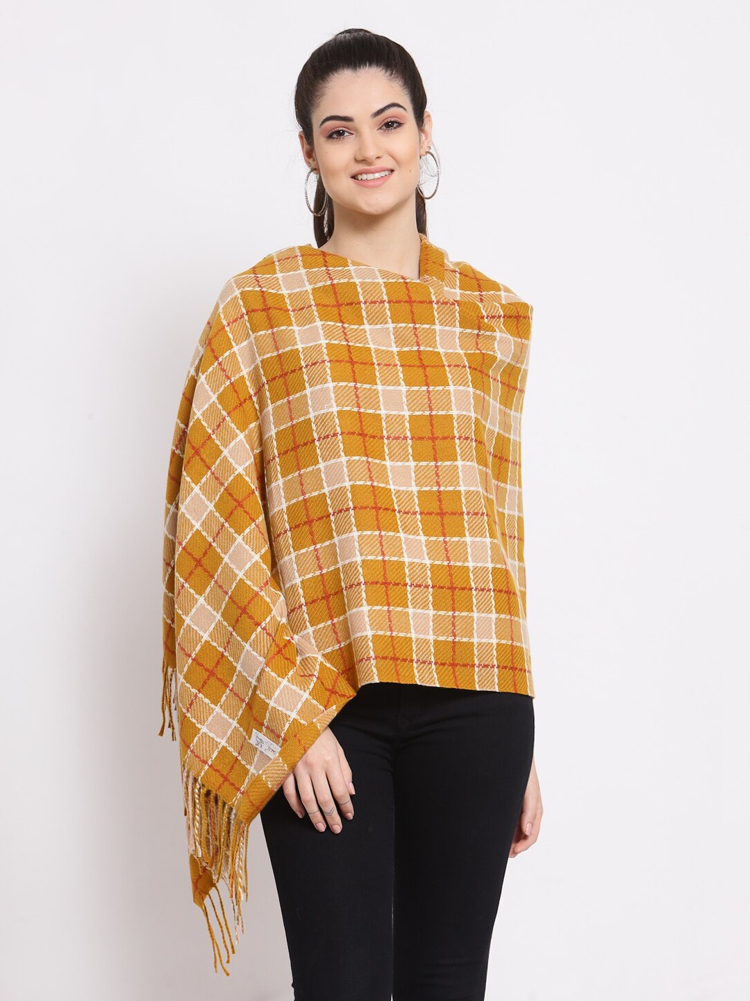 

Calvadoss Women Mustard Checked Wool Muffler, Yellow