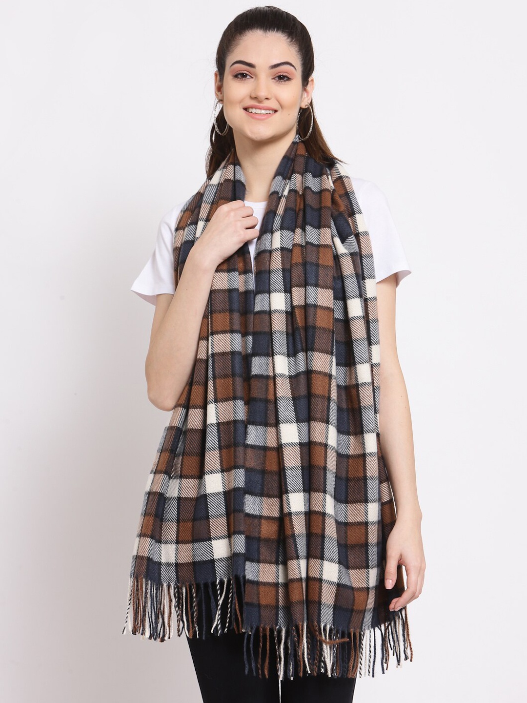 

Calvadoss Women Brown & Grey Checked Woolen Muffler