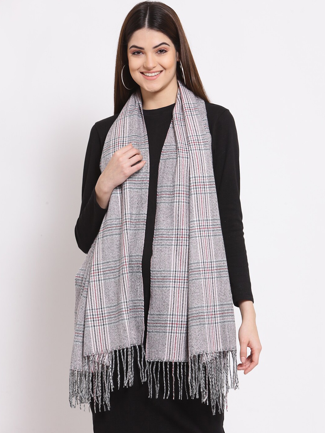 

Calvadoss Women Grey Checked Woolen Muffler