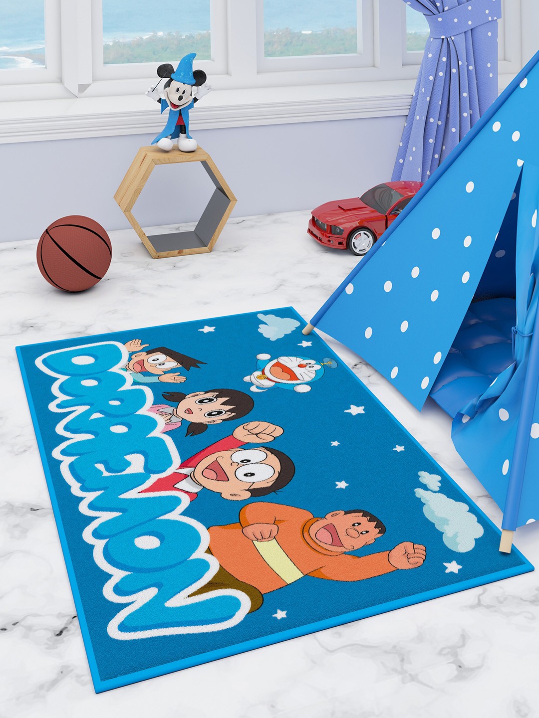 

Athom Trendz Kids Blue & Orange Doraemon Printed Anti-Skid Carpet