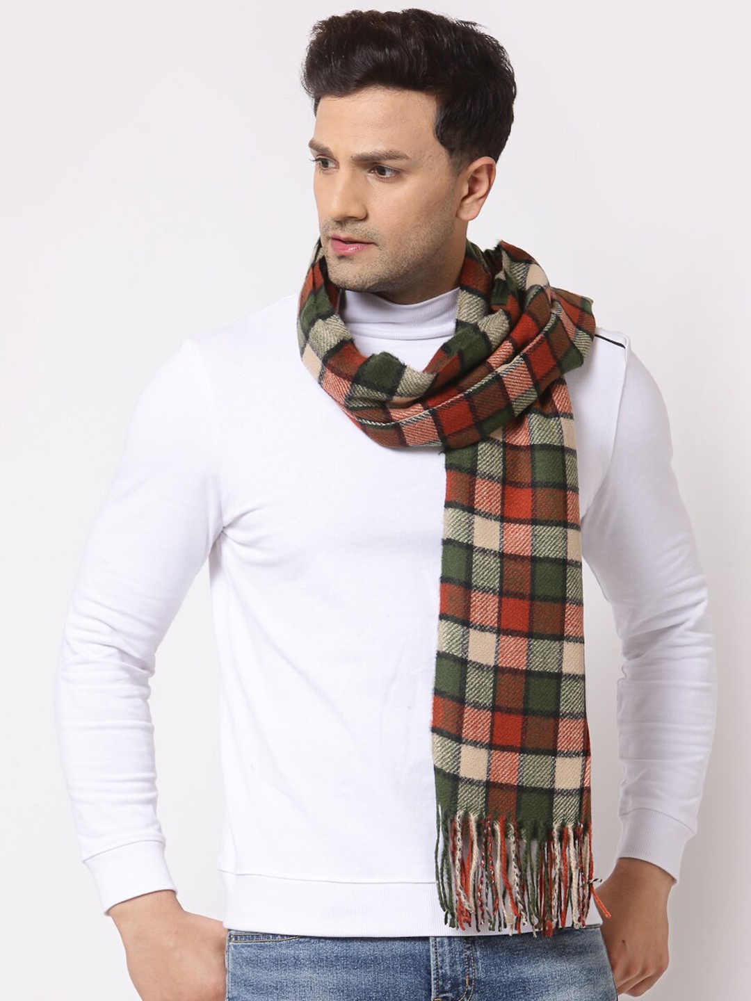 

Calvadoss Men Maroon & Green Checked Woolen Muffler