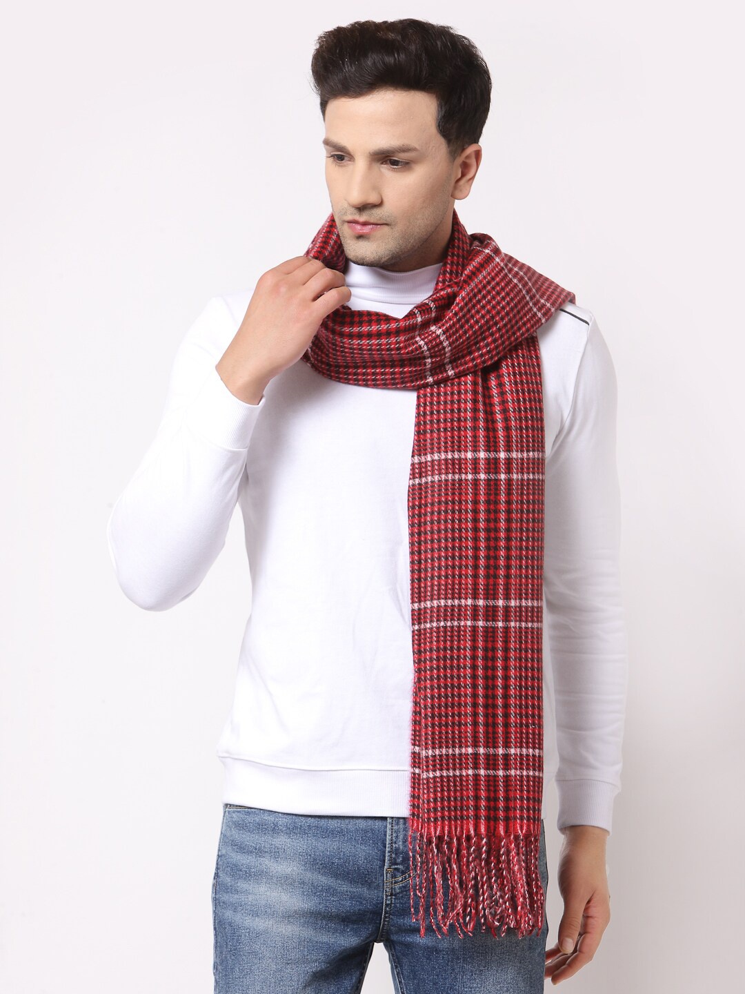 

Calvadoss Men Red & Black Checked Woolen Muffler