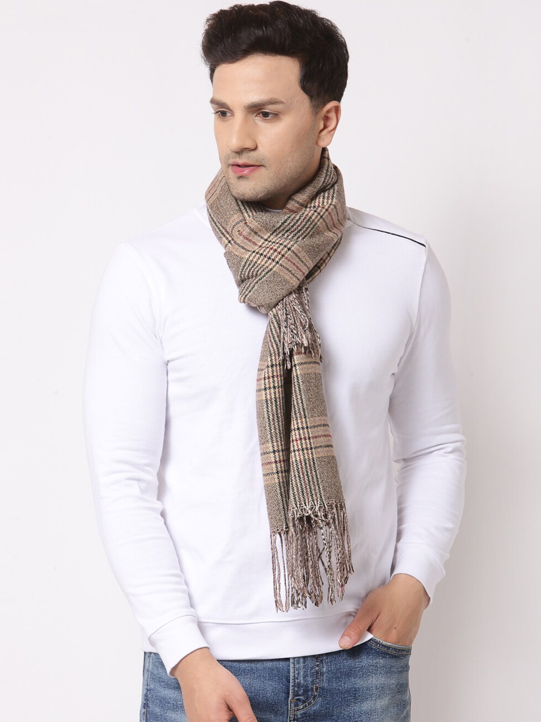 

Calvadoss Men Brown Checked Woolen Muffler