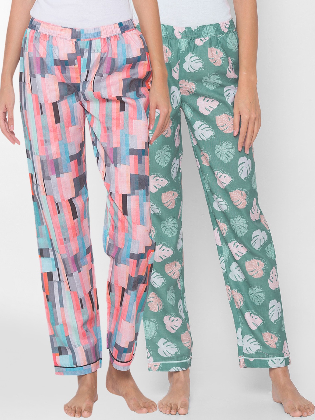 

FashionRack Women Green & Multicoloured Pack Of 2 Printed Lounge Pants